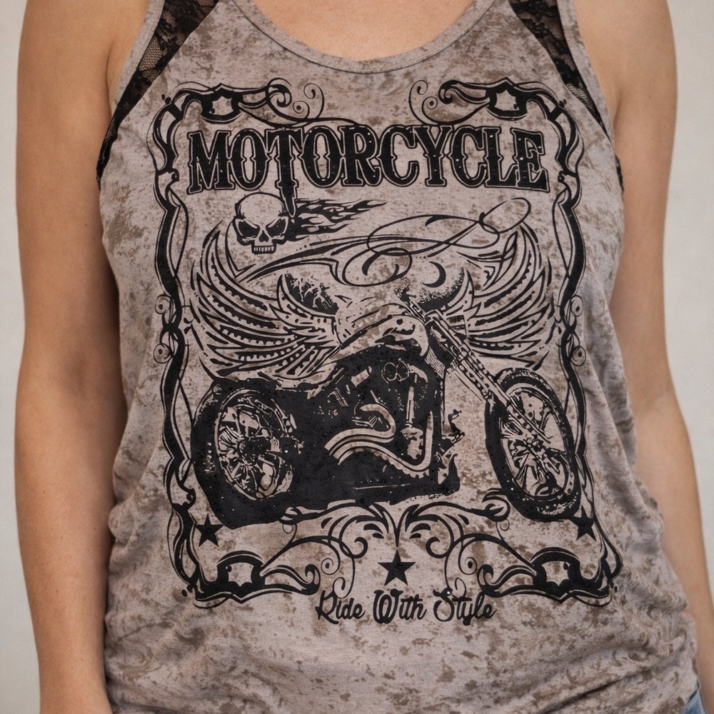 Vocal Taupe Tank Top with Black Graphic